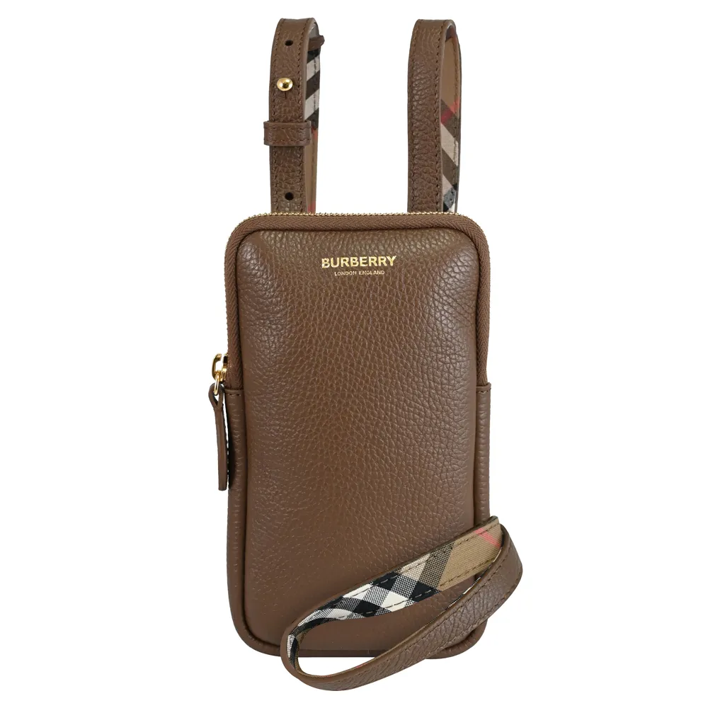 BURBERRY 8084501 Hampshire 經典格紋拼接牛皮翻蓋斜背方包.深藍 歷史價格詳細信息