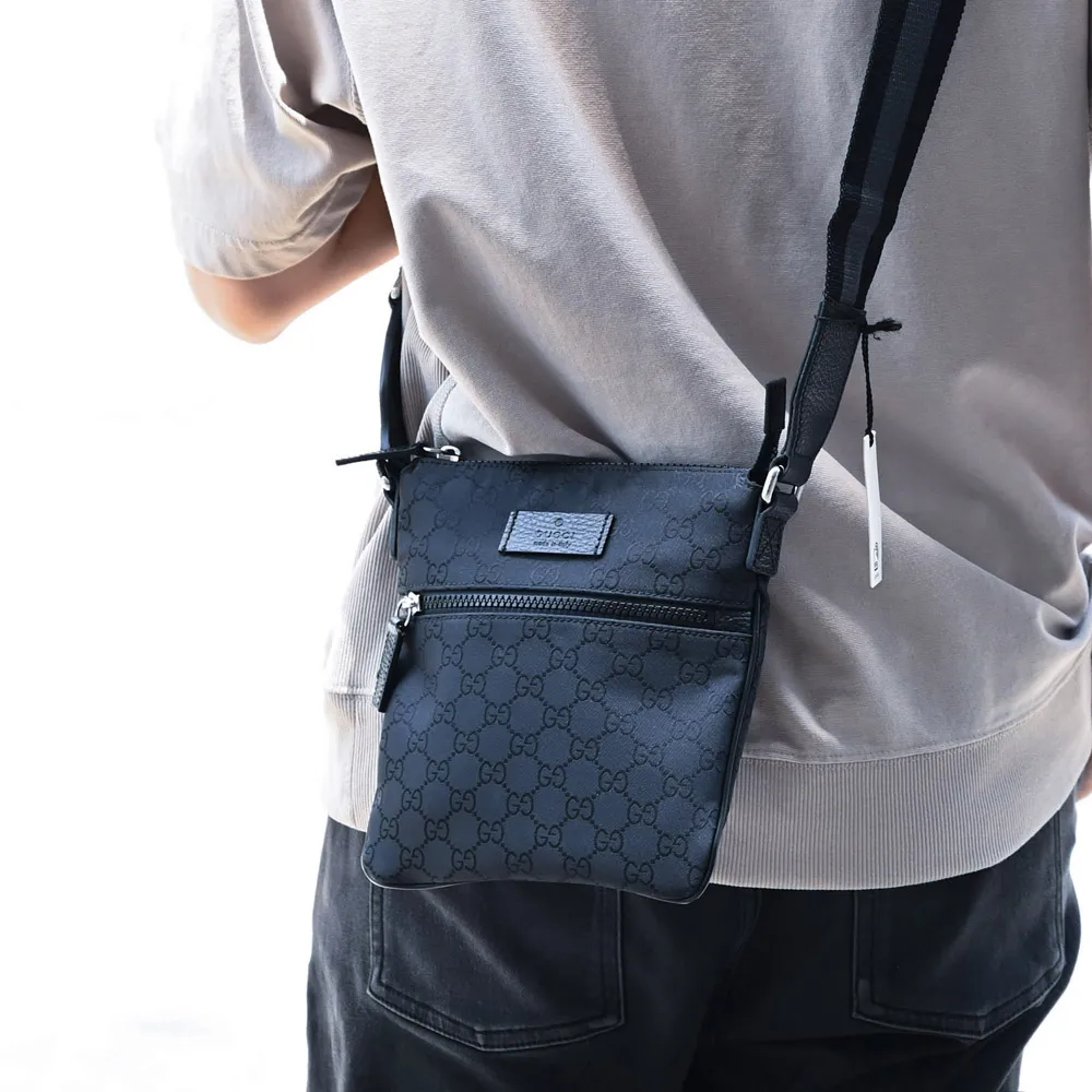 GUCCI 449181 經典雙G緹花緞面皮飾邊厚棉後背包.黑 歷史價格詳細信息