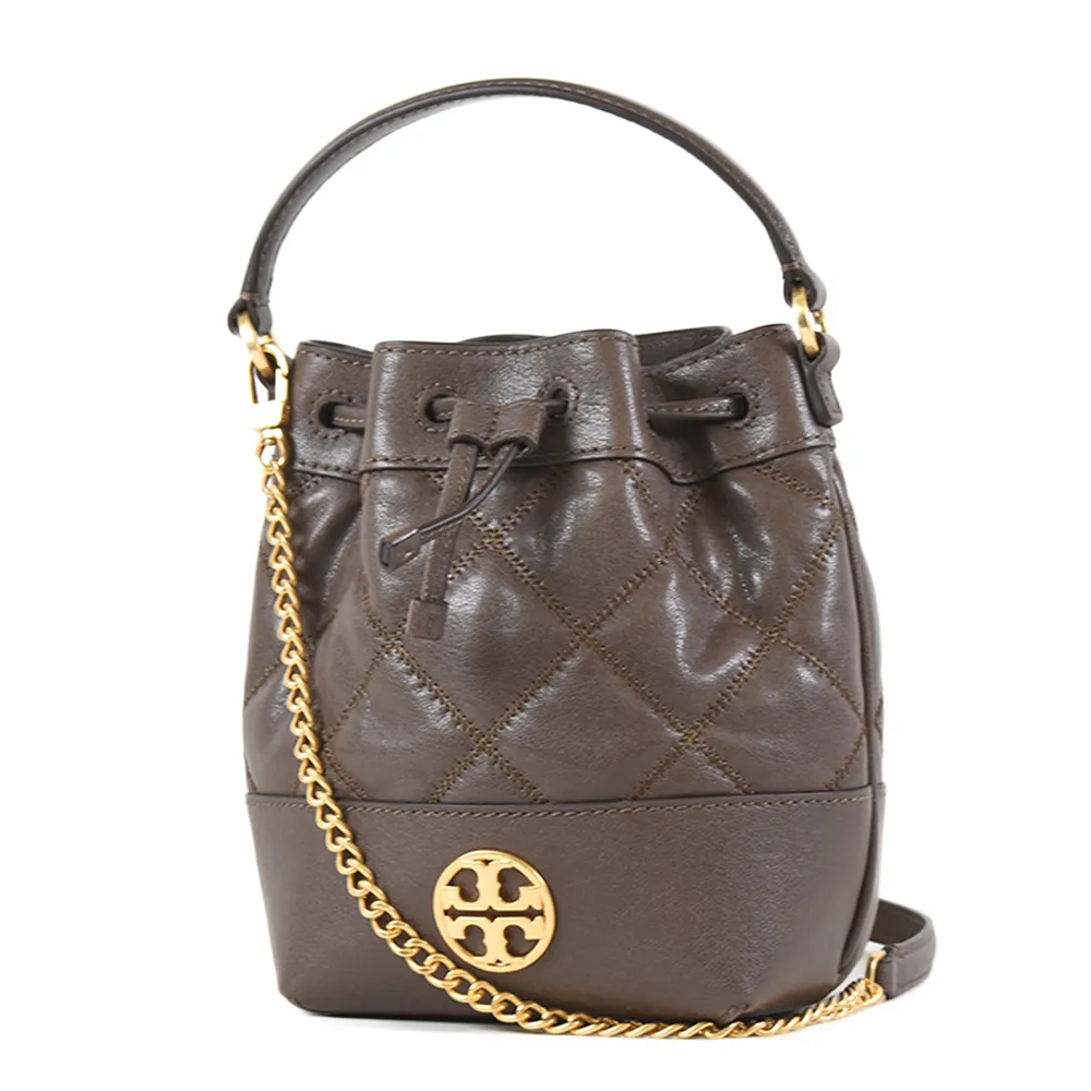 TORY BURCH_ Willa 菱格紋皮革對開釦式長夾可可色 歷史價格詳細信息