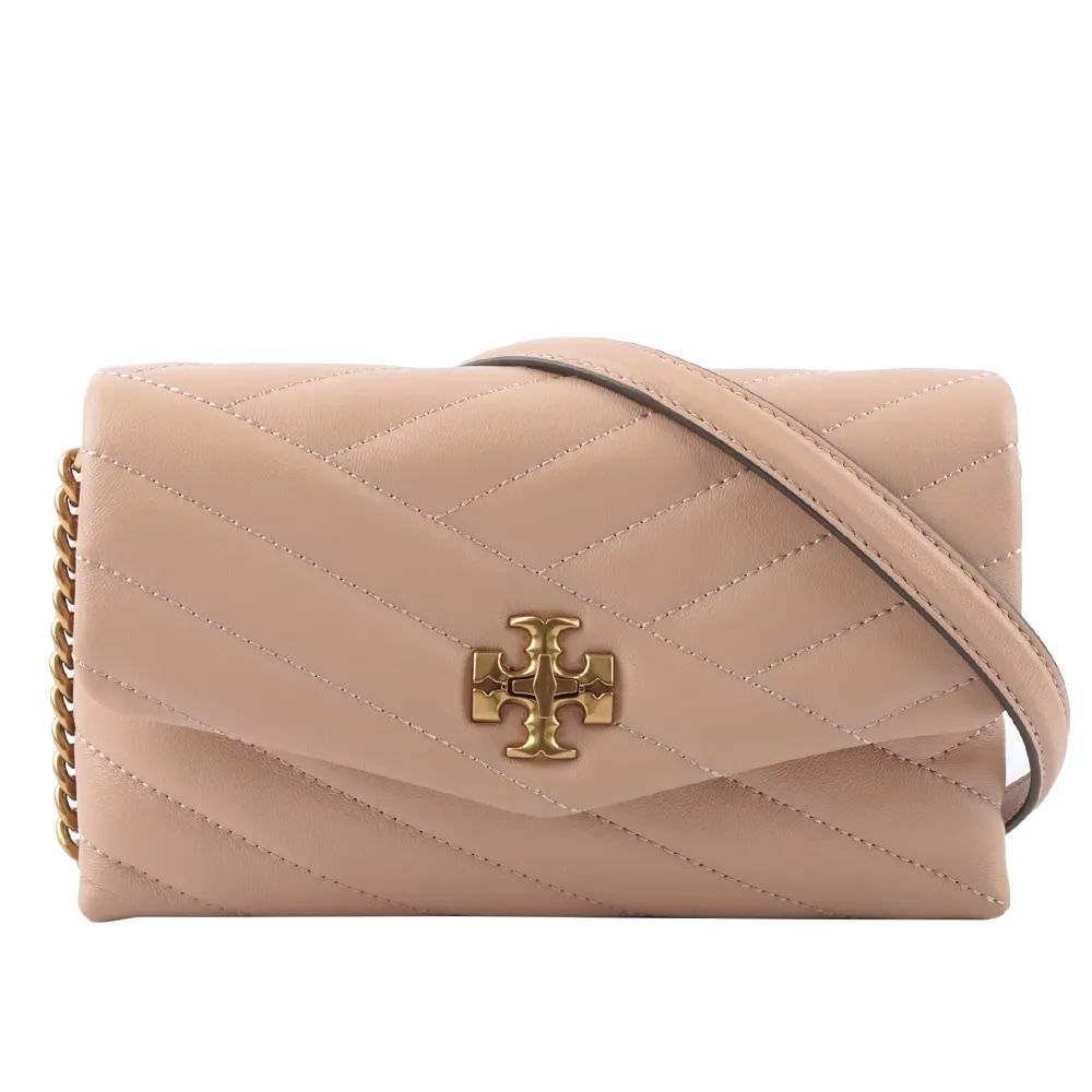 TORY BURCH Kira Chevron 銀釦絎縫皮革皮夾式鍊包(淺沙色) 90343 288 價格比較,價格查詢,歷史價格詳細信息