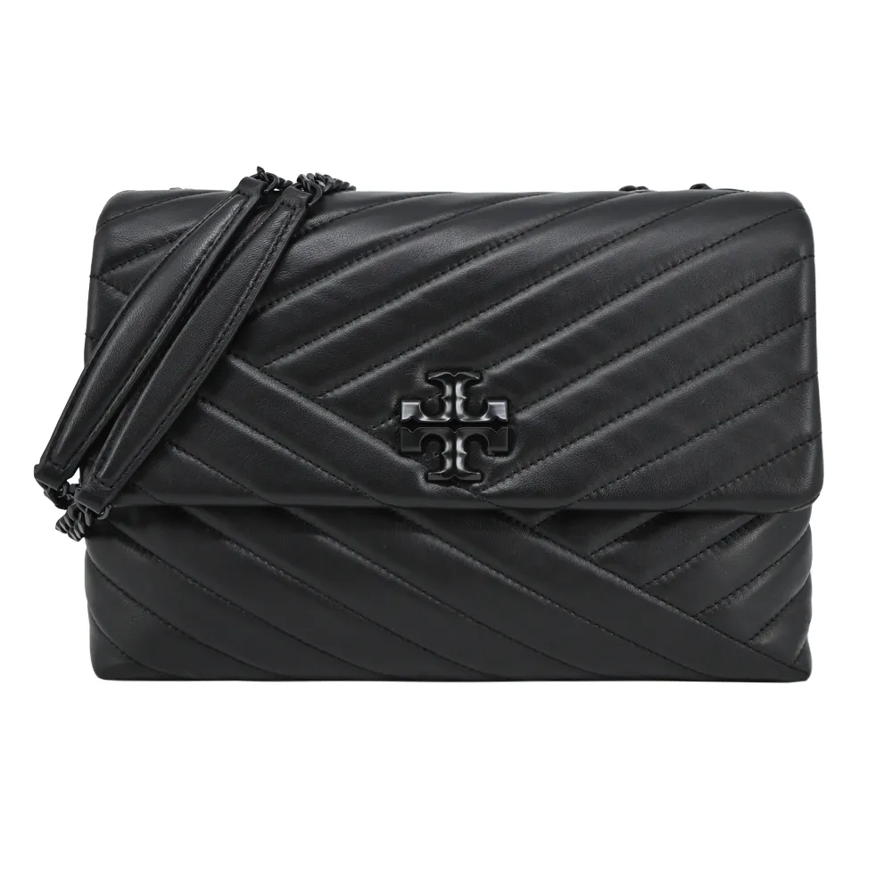 TORY BURCH Kira 黑釦縫線設計肩背/斜背二用包(黑色) 90857 003 歷史價格詳細信息