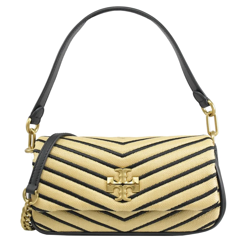 TORY BURCH Kira Chevron 銀釦絎縫皮革皮夾式鍊包(淺沙色) 90343 288 歷史價格詳細信息