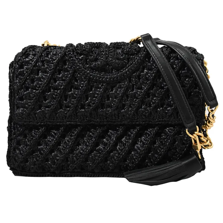 TORY BURCH 134585 草編拼皮翻蓋肩斜背包.黑 大 價格比較,價格查詢,歷史價格詳細信息
