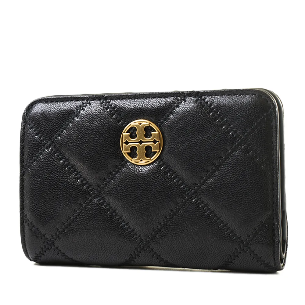 TORY BURCH_ Willa 菱格紋皮革對開釦式長夾可可色 歷史價格詳細信息