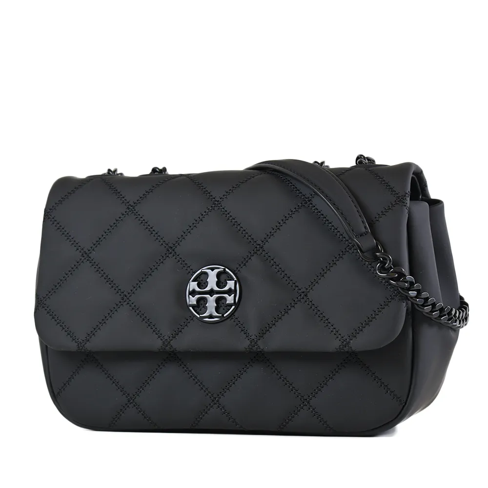 TORY BURCH_ Willa 菱格紋皮革對開釦式長夾可可色 歷史價格詳細信息