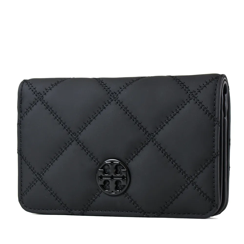 TORY BURCH_ Willa 菱格紋皮革對開釦式長夾可可色 歷史價格詳細信息