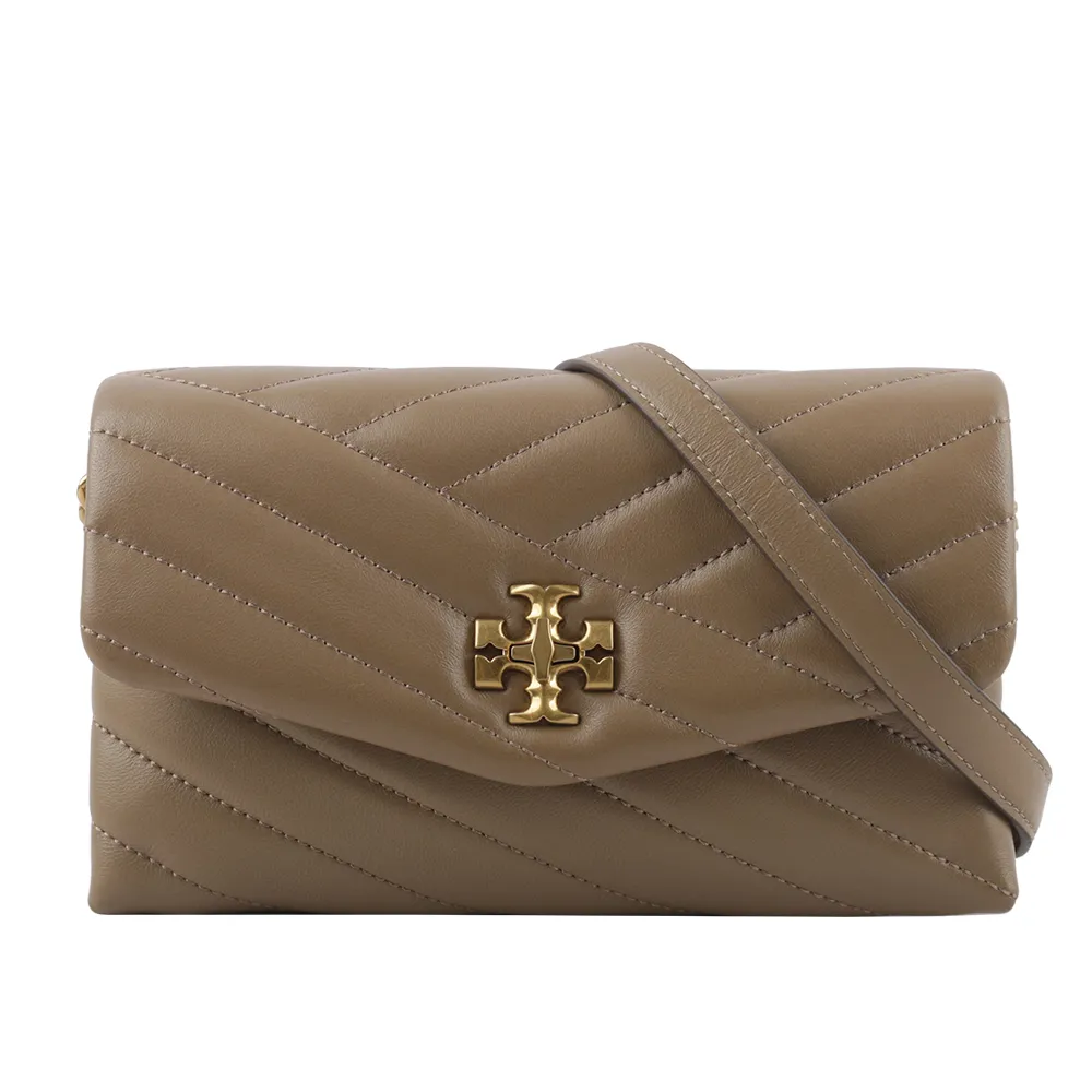 TORY BURCH Kira Chevron 銀釦絎縫皮革皮夾式鍊包(淺沙色) 90343 288 歷史價格詳細信息