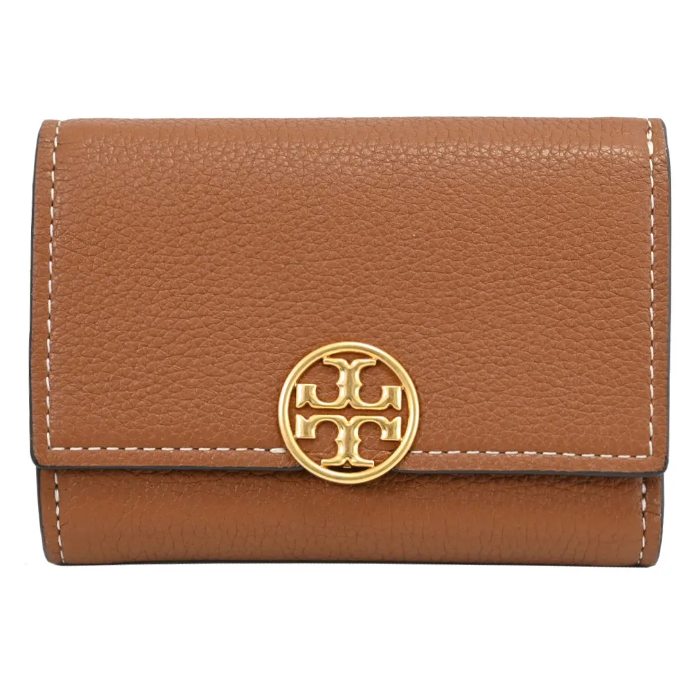 TORY BURCH 金屬縷空荔枝紋釦式對折短夾-焦糖色 歷史價格詳細信息
