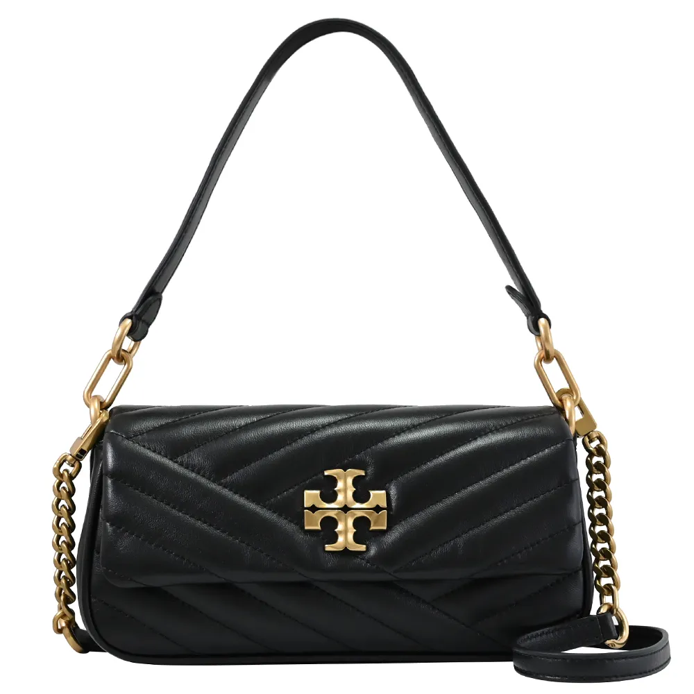 TORY BURCH Kira 黑釦縫線設計肩背/斜背二用包(黑色) 90857 003 歷史價格詳細信息