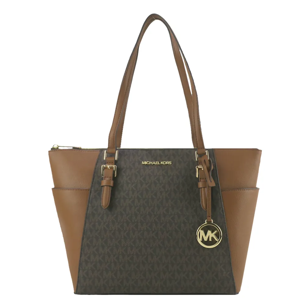MICHAEL KORS CHARLOTTE 金字防刮皮革拉鍊托特包-焦糖色/大 歷史價格詳細信息
