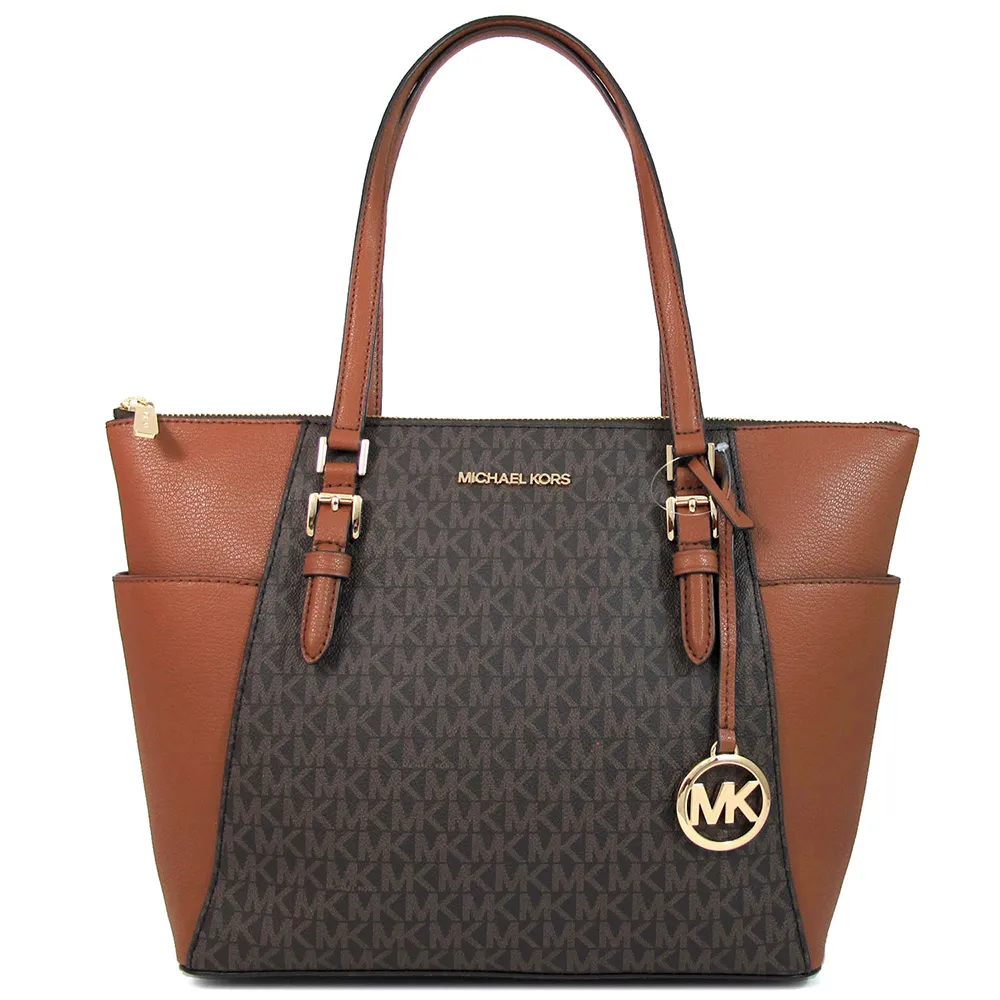 MICHAEL KORS CHARLOTTE 金字防刮皮革拉鍊托特包-焦糖色/大 歷史價格詳細信息