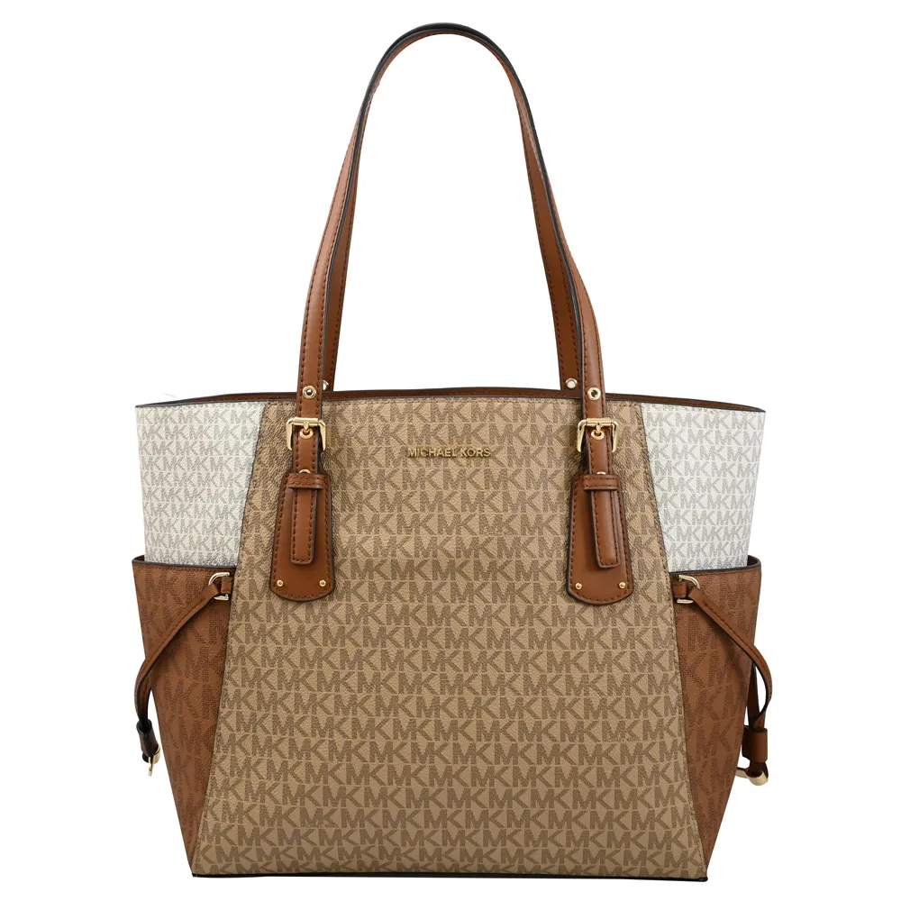 MICHAEL KORS VOYAGER 金屬LOGO印花肩背托特包.棕色/白 歷史價格詳細信息