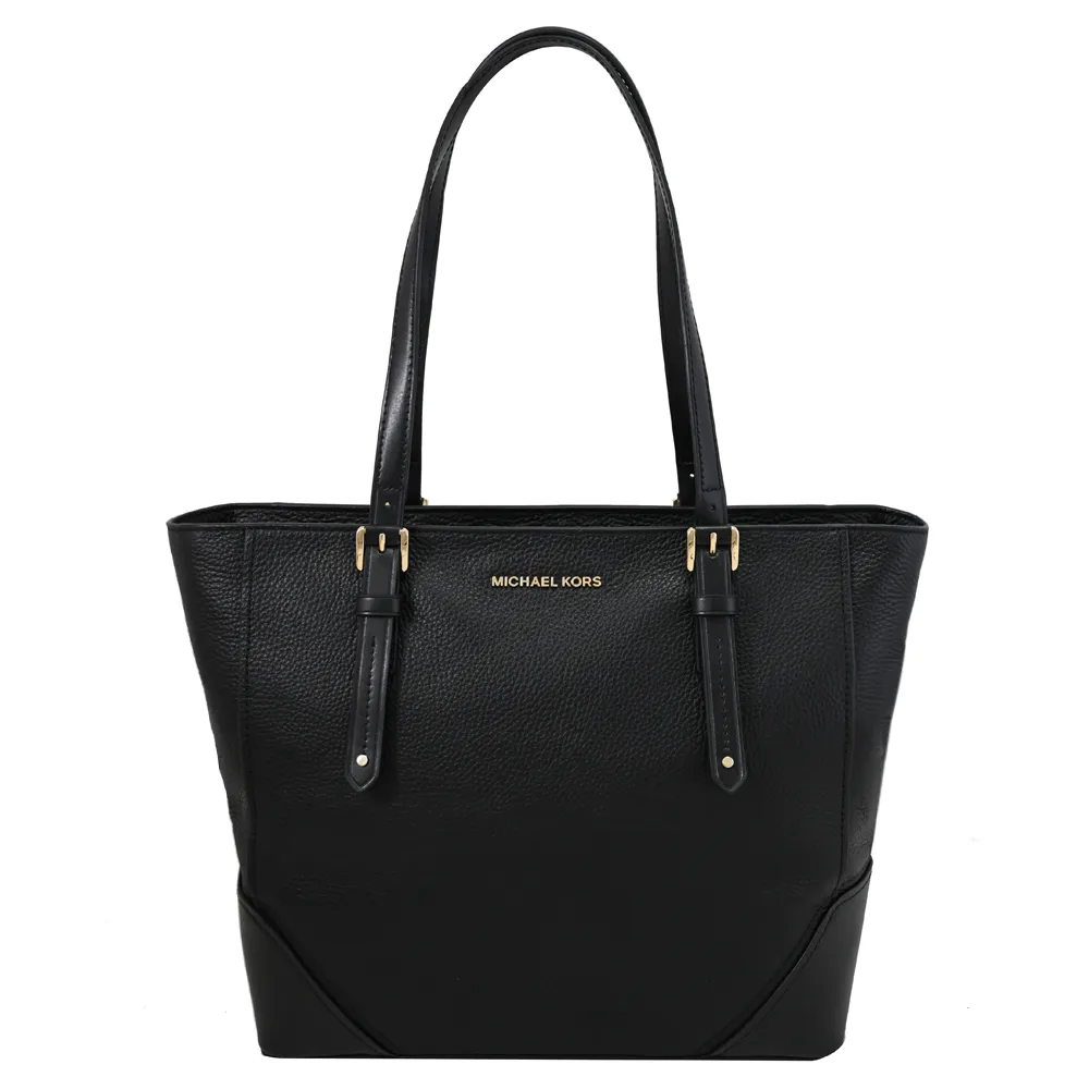 MICHAEL KORS ARIA 金屬LOGO拼接皮革肩背托特包.黑/金 歷史價格詳細信息