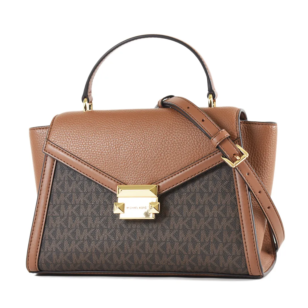 MICHAEL KORS WHITNEY 羊皮絎縫皮革翻蓋磁釦肩背/斜背二用包-金釦黑/中 歷史價格詳細信息