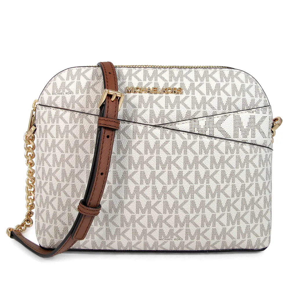 MICHAEL KORS JET SET TRAVEL 金字LOGO香草白色防刮滿版X馬鞍棕色皮革L型拉鍊長夾 歷史價格詳細信息