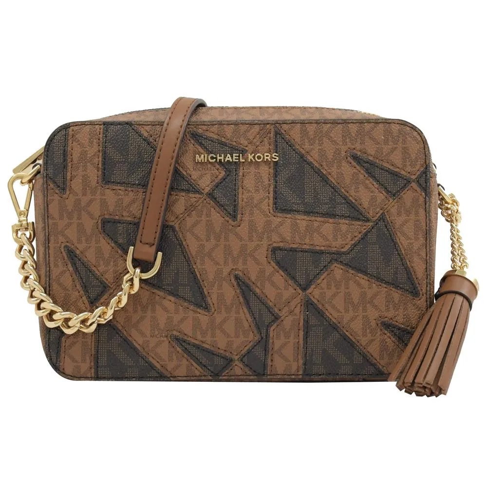 【Michael Kors】MK MICHAEL KORS JET SET EW金字LOGO拉鍊鍊帶造型設計PVC斜背相機包(大/橡子棕x棕) 歷史價格詳細信息