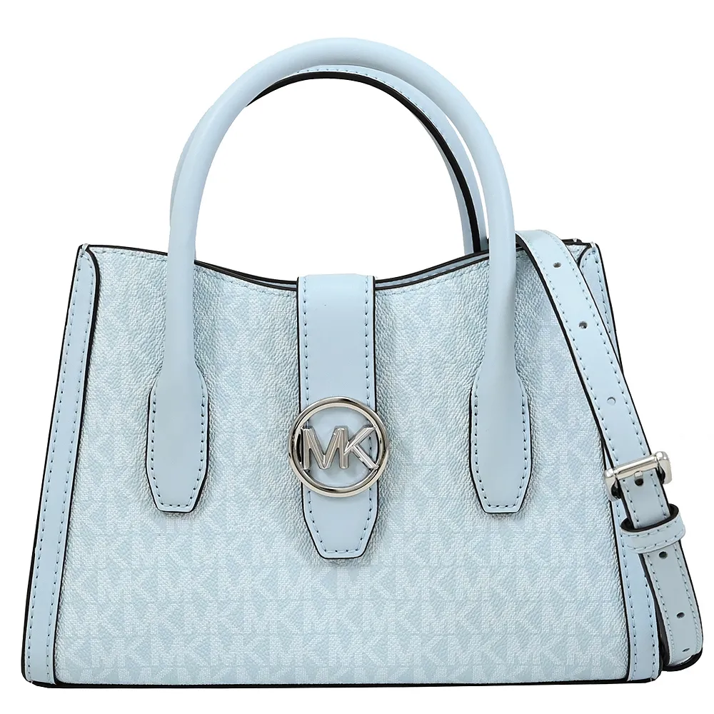 MICHAEL KORS GABBY 金字大圓標Logo滿版MK咖啡色半月斜背包(小款) 歷史價格詳細信息