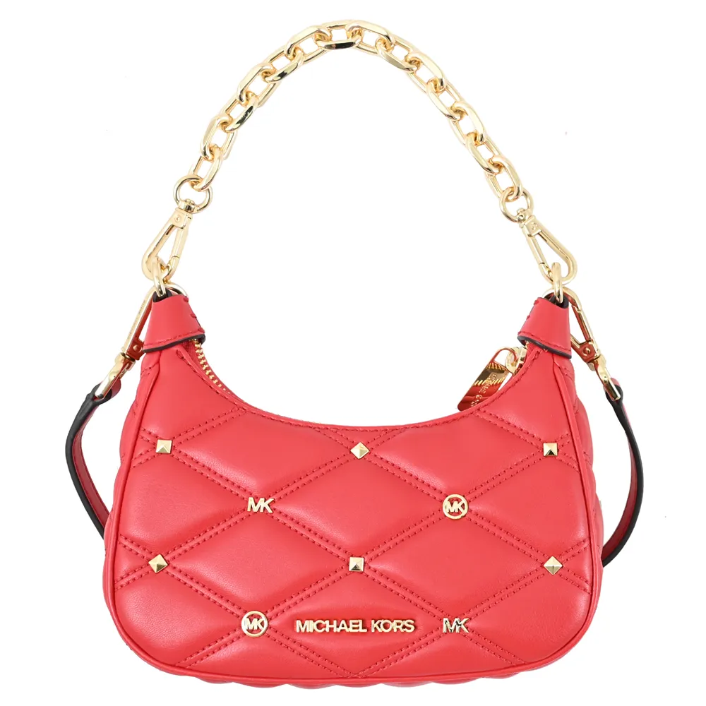 MICHAEL KORS CORA 金字Logo紅色荔枝紋皮革牛角金鏈兩用包(大) 歷史價格詳細信息