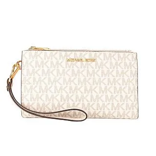 【Michael Kors】金字防刮皮革 滿版拉鍊式薄長夾 MK金屬LOGO(薄長夾 皮夾 手拿包) 歷史價格詳細信息