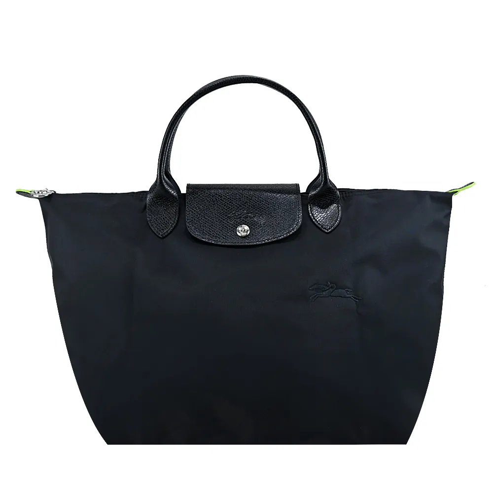 LONGCHAMP LE PLIAGE GREEN系列刺繡短把再生尼龍摺疊水餃包(中/小麥黃) 歷史價格詳細信息