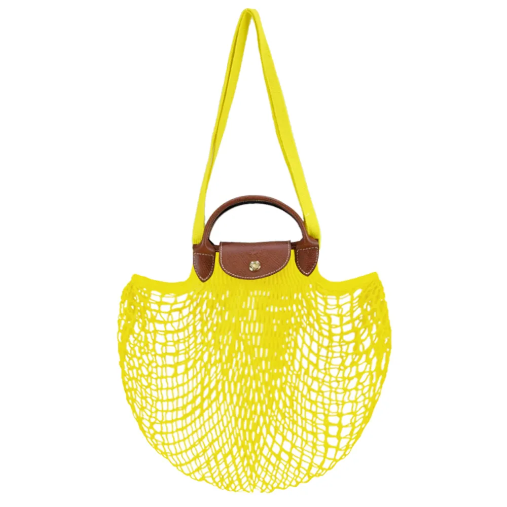 LONGCHAMP LE PLIAGE FILET系列網狀棉質撞色手提/斜背兩用包(迷你/天藍) 歷史價格詳細信息