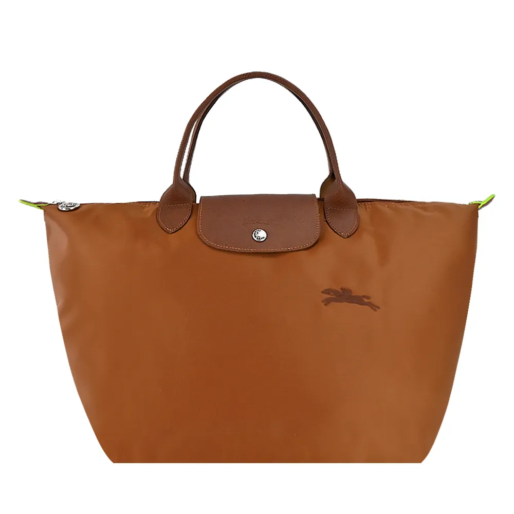 LONGCHAMP LE PLIAGE GREEN系列刺繡短把再生尼龍摺疊水餃包(中/小麥黃) 歷史價格詳細信息