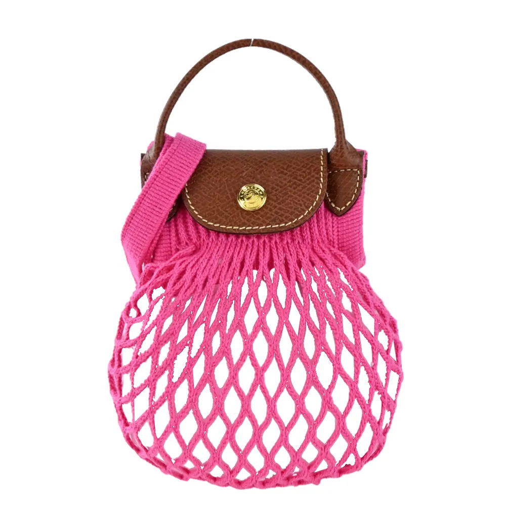 LONGCHAMP LE PLIAGE FILET系列網狀棉質撞色手提/斜背兩用包(迷你/天藍) 歷史價格詳細信息