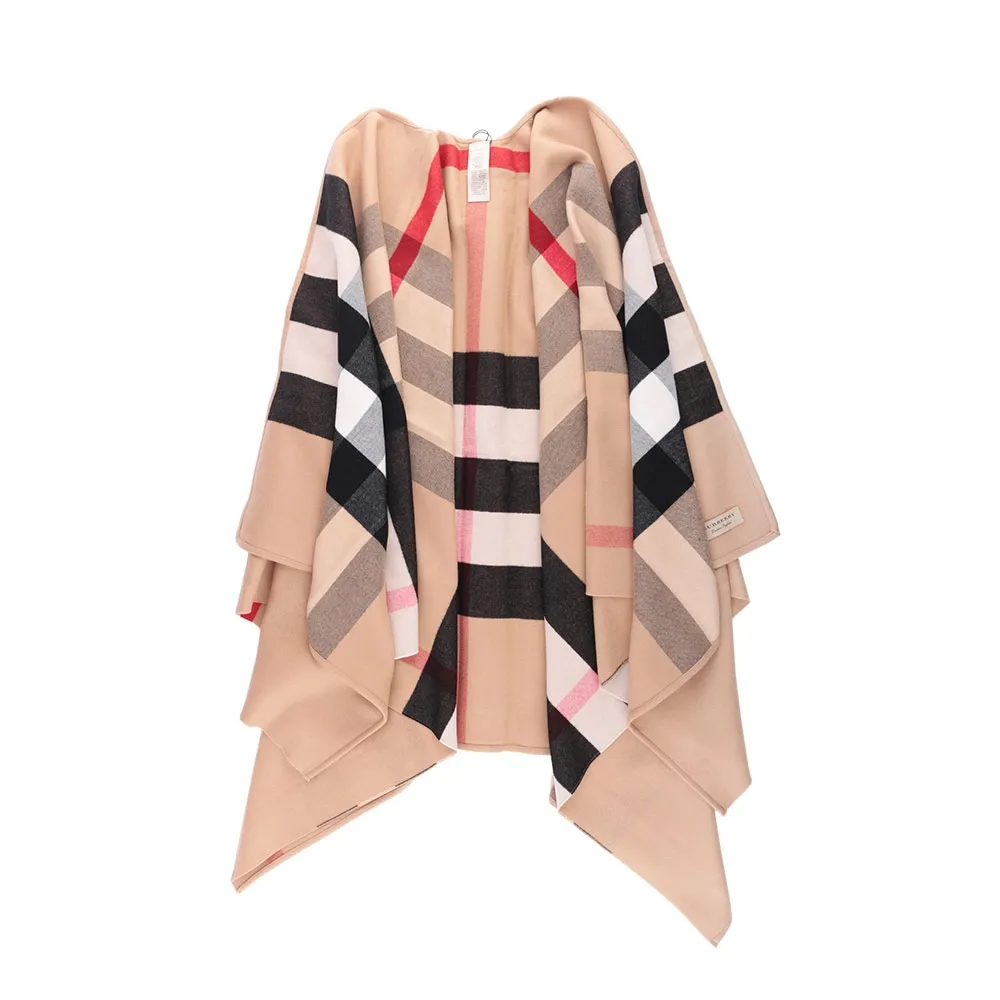 BURBERRY經典格紋雙色羊兩用毛披肩/斗篷(多色選) 歷史價格詳細信息