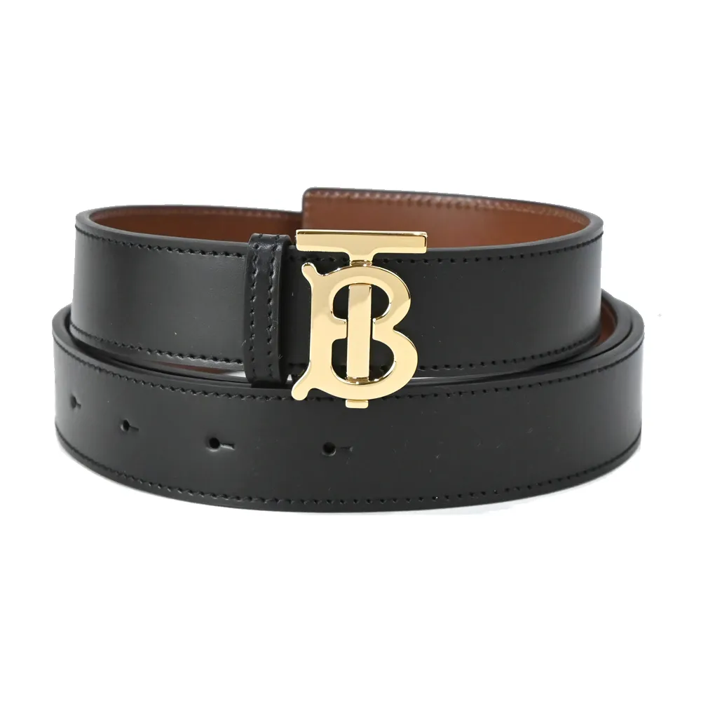 BURBERRY 素色經典格紋雙面針扣皮帶(卡其x黑) 歷史價格詳細信息