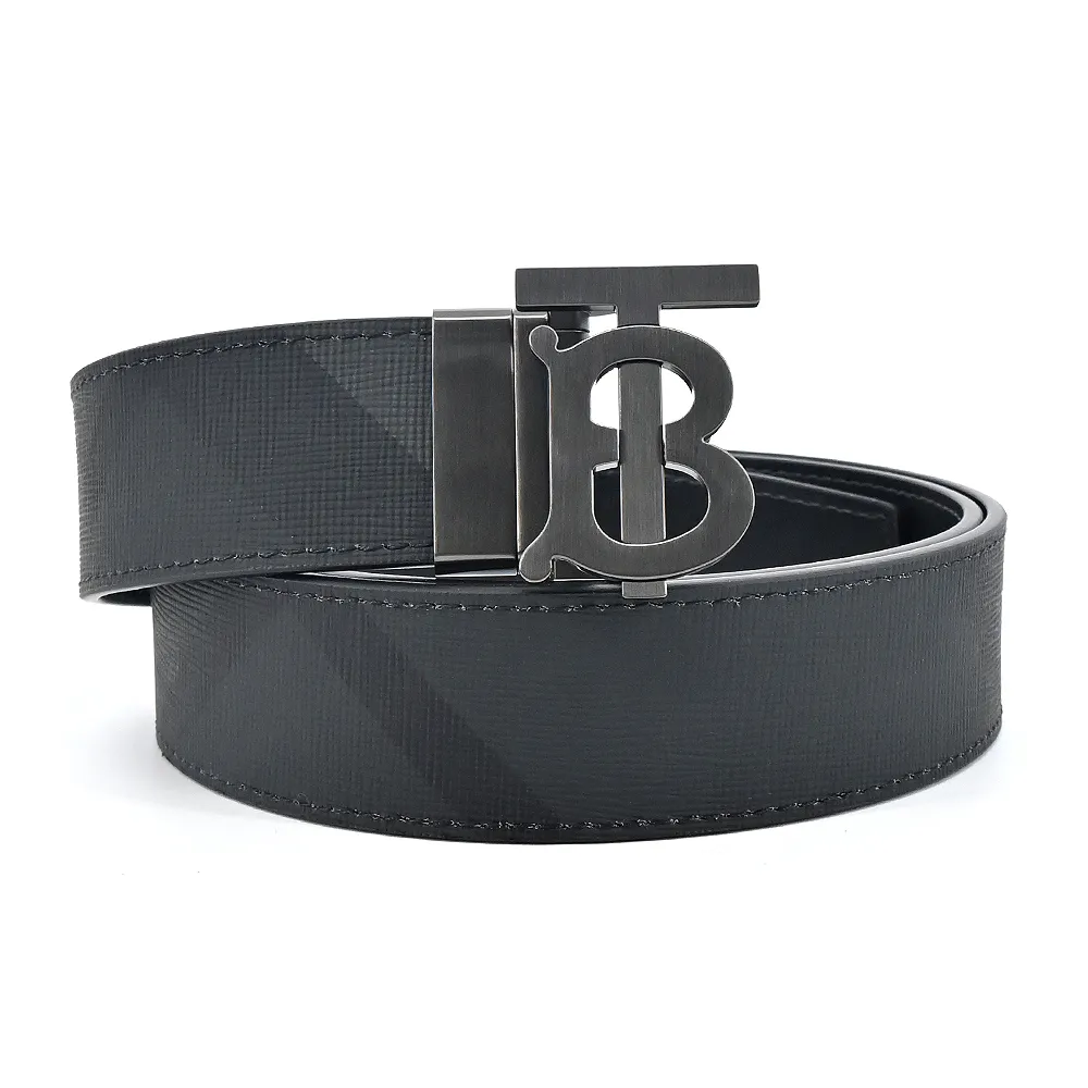 BURBERRY 經典 LOGO格紋帆布女用皮帶(卡其x黑) 歷史價格詳細信息