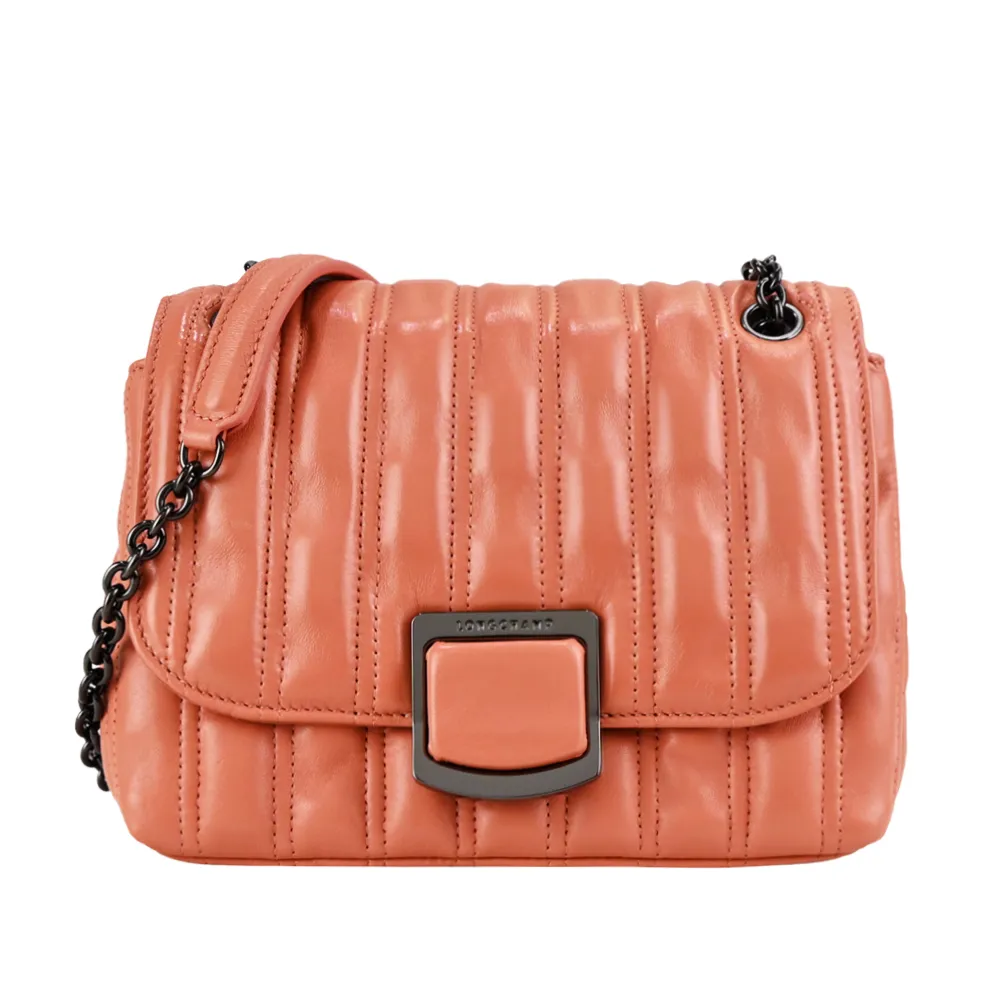 LONGCHAMP BRIOCHE系列小綿羊皮翻蓋鏈帶斜背包(中/紅) 歷史價格詳細信息