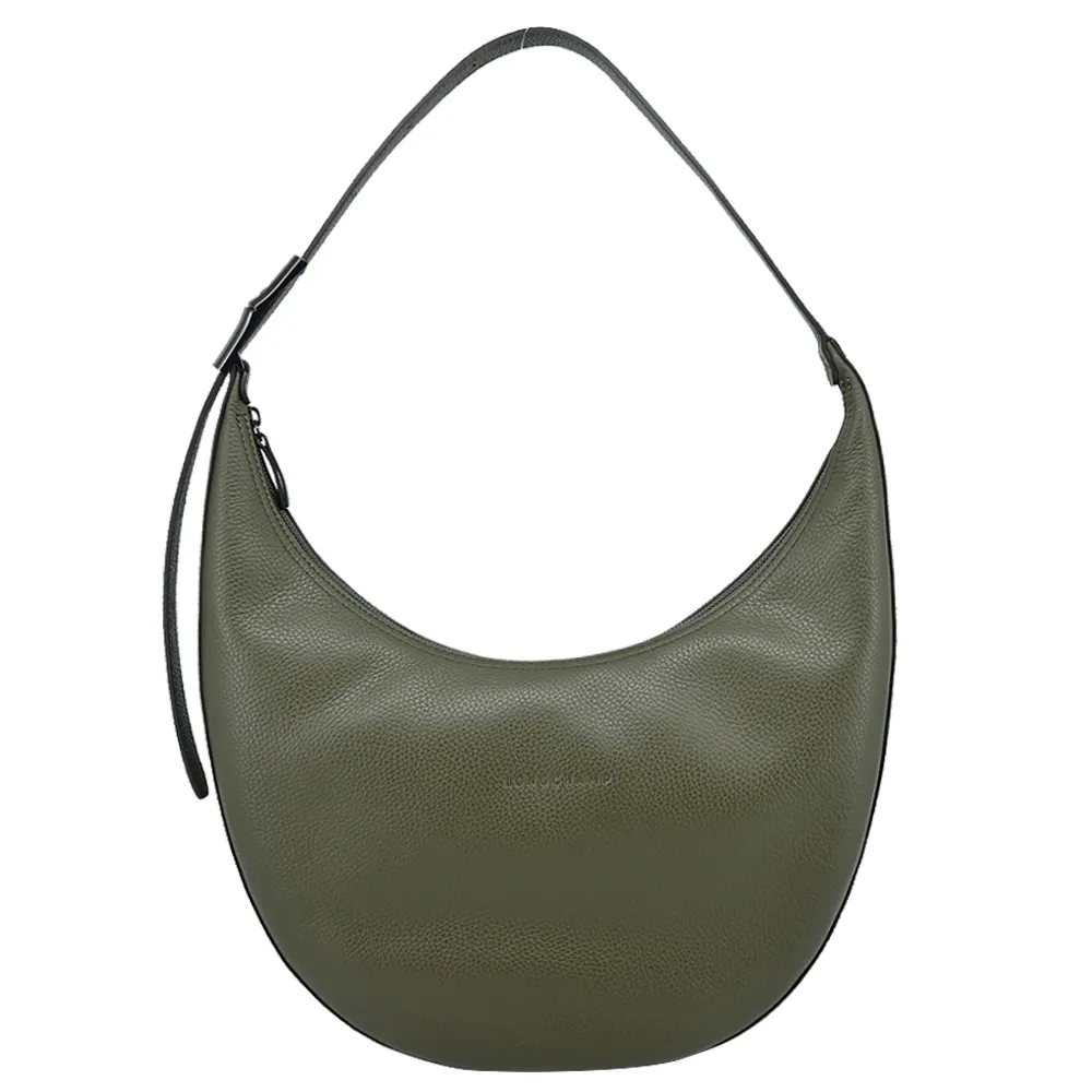 LONGCHAMP ROSEAU ESSENTIAL系列金屬竹節牛皮肩背包(中/卡其綠) 歷史價格詳細信息