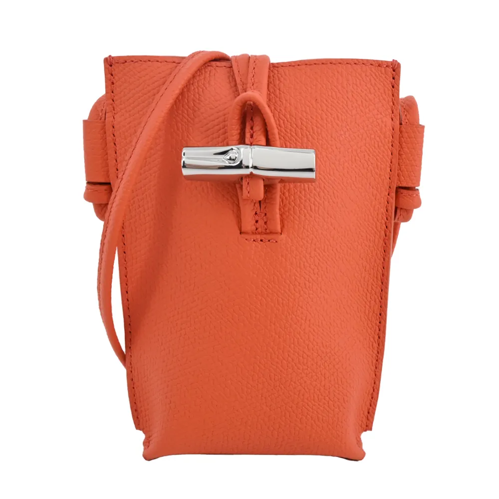 LONGCHAMP ROSEAU系列竹節卵石紋牛皮手提/斜背兩用包(中/柳橙) 歷史價格詳細信息