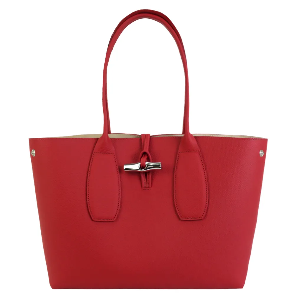LONGCHAMP ROSEAU系列竹節卵石紋牛皮肩背托特包(紅) 歷史價格詳細信息