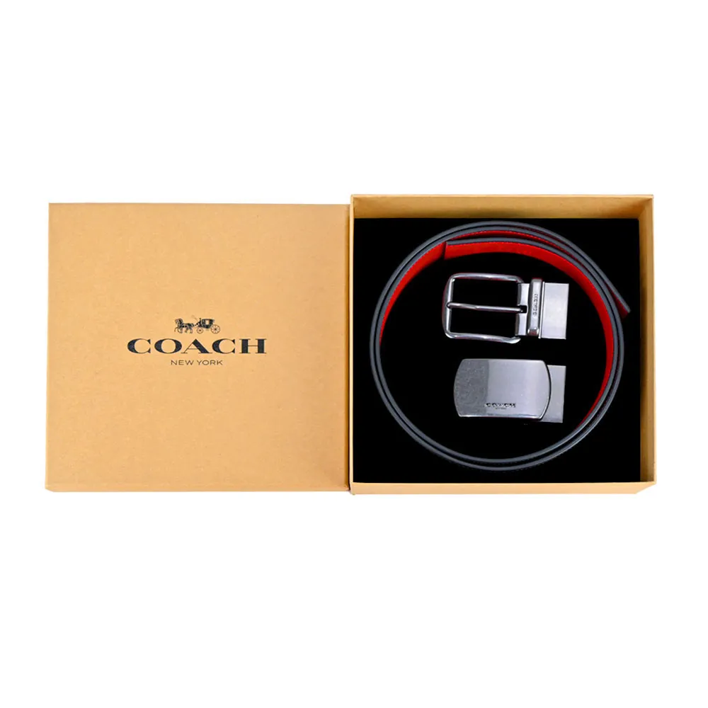 【COACH】雙面用C LOGO男款寬版皮帶(黑灰/焦糖) 歷史價格詳細信息