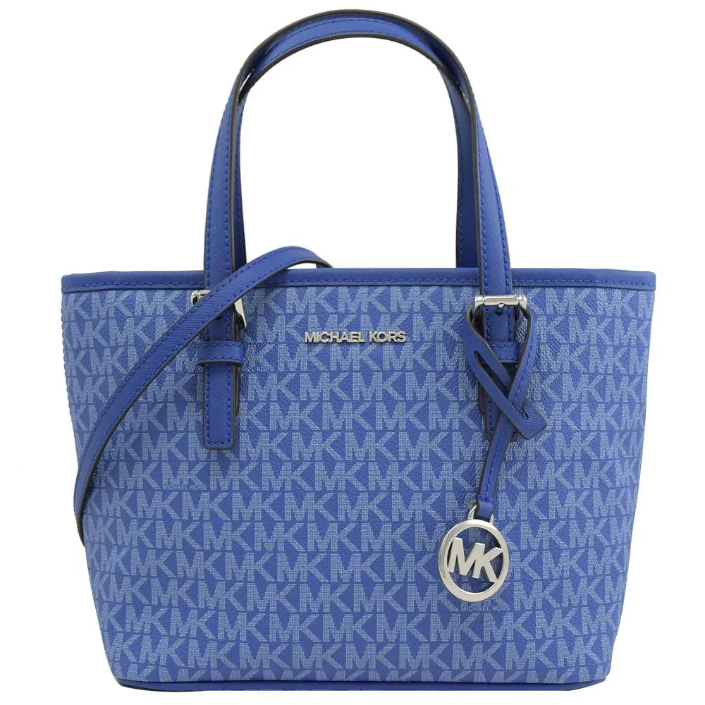 MICHAEL KORS JET SET TRAVEL 淡藍色金字LOGO鵝卵石紋全皮革手提式長夾 歷史價格詳細信息