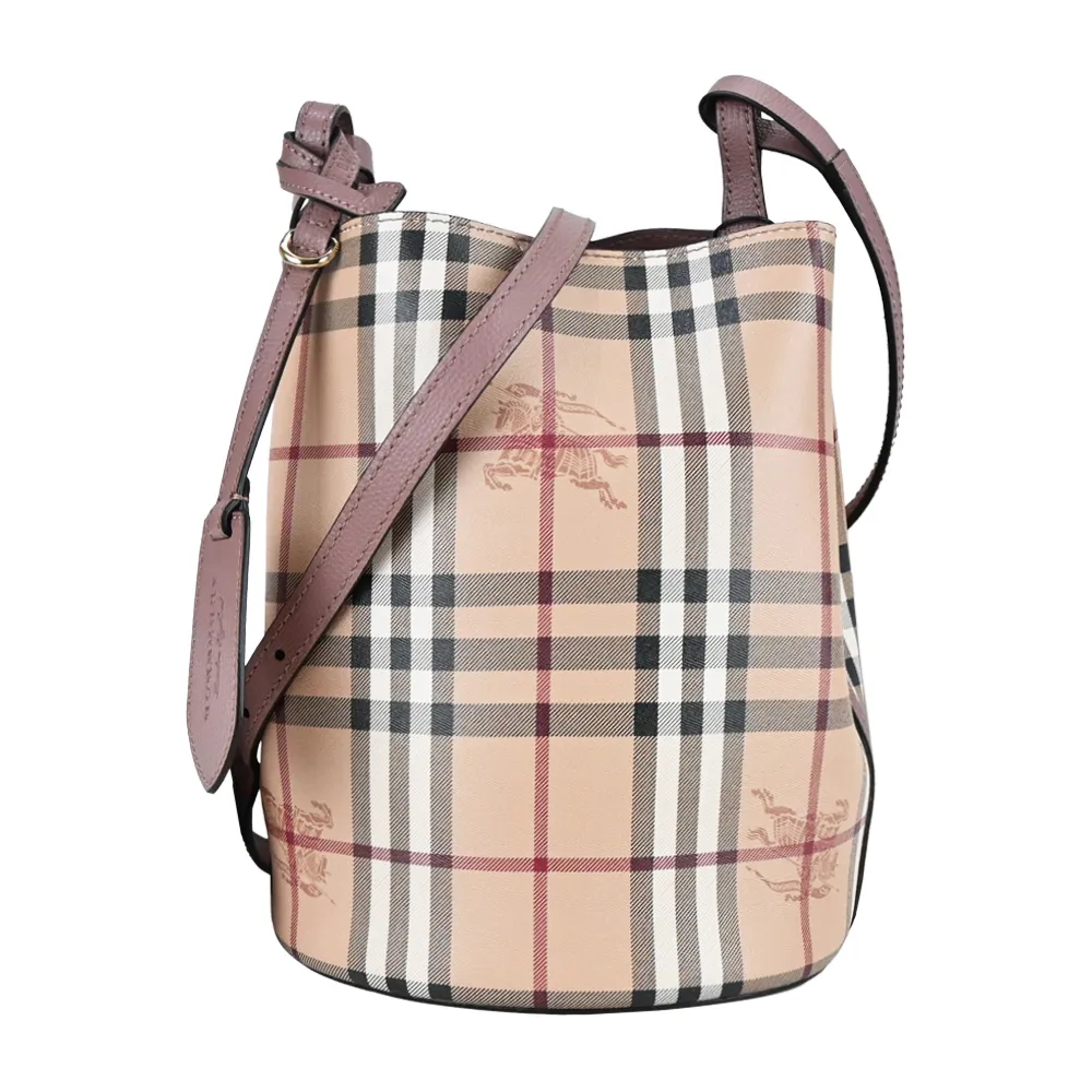 BURBERRY Haymarket格紋皮革斜背水桶包(藍色) 歷史價格詳細信息