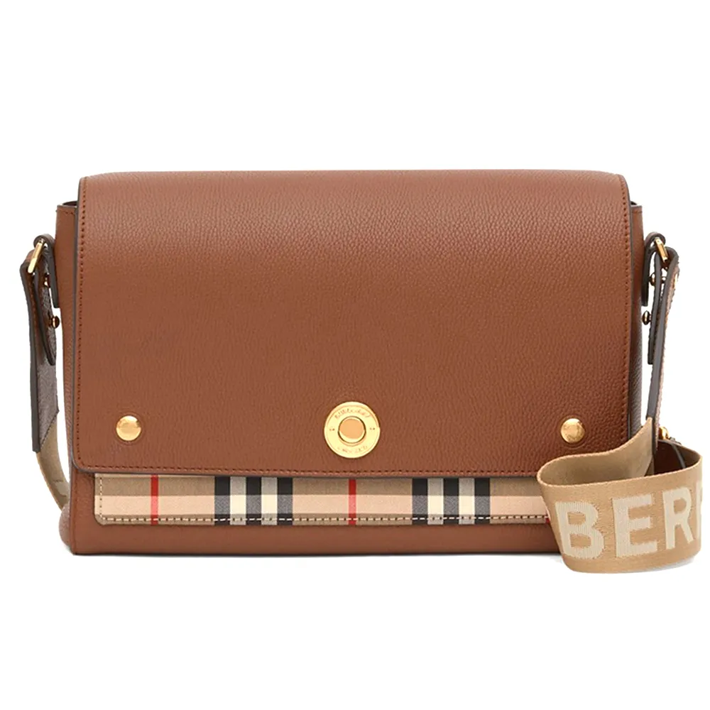 BURBERRY Horseferry格紋帆布飾邊斜背包(暗樺木棕色) 歷史價格詳細信息