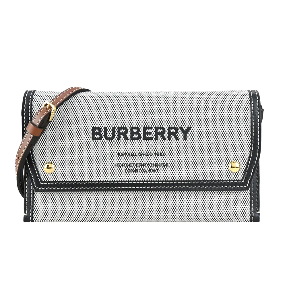 BURBERRY Horseferry格紋帆布飾邊斜背包(暗樺木棕色) 歷史價格詳細信息