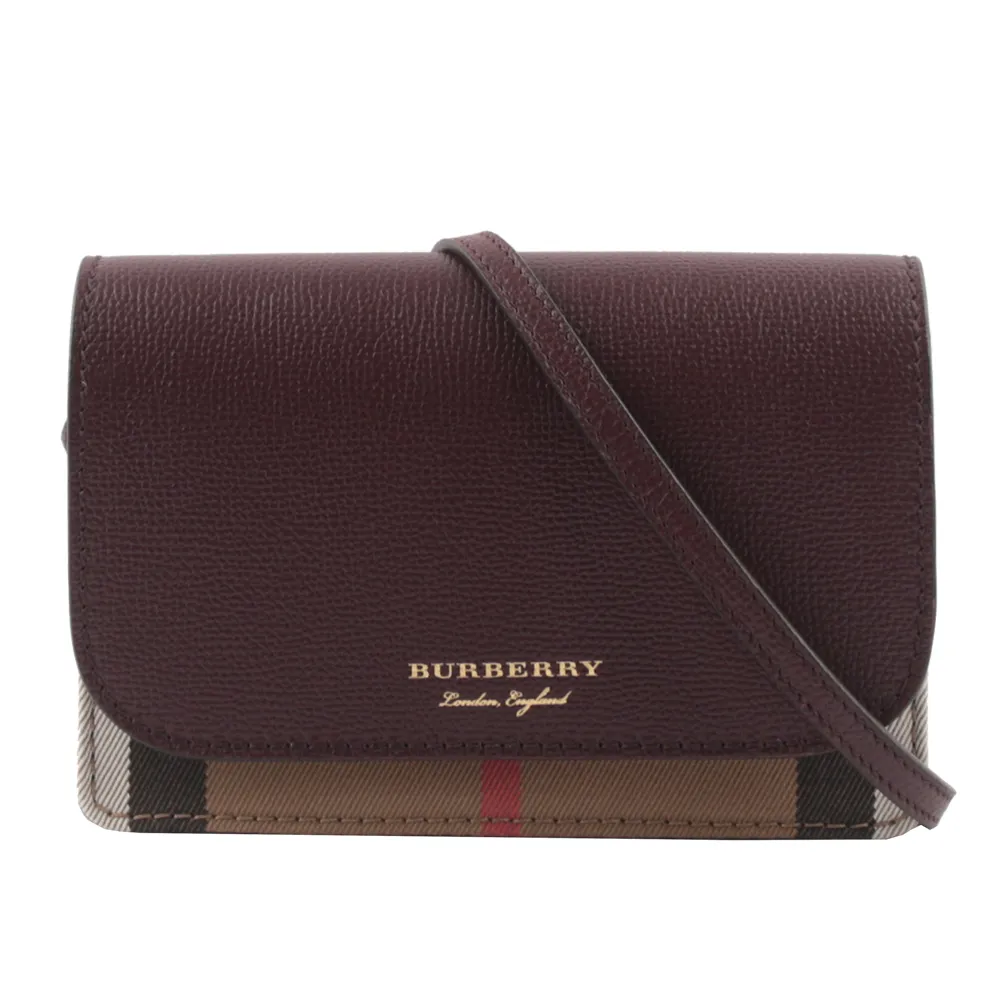 BURBERRY 格紋拼皮革手提/斜背口袋包(Mini)(石楠木棕色) 8066166 A9534 歷史價格詳細信息