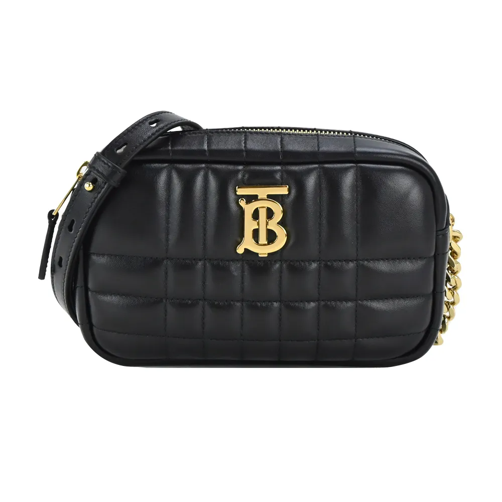 BURBERRY  LolaTB黑字LOGO粒面牛皮牛皮束口水桶包(迷你/黑色) 歷史價格詳細信息