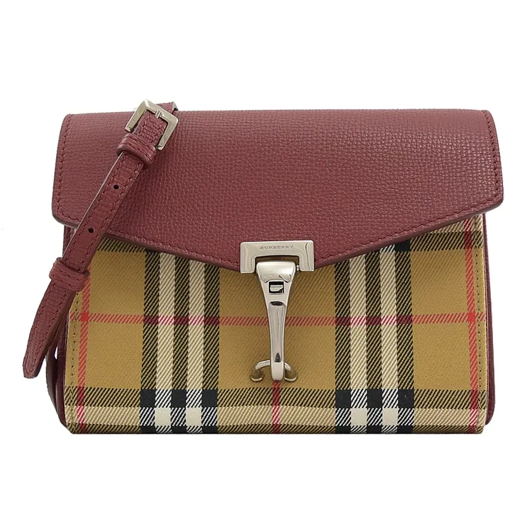 BURBERRY Vintage格紋拼皮革翻蓋斜背包(黑色) 8021110 A1189 歷史價格詳細信息