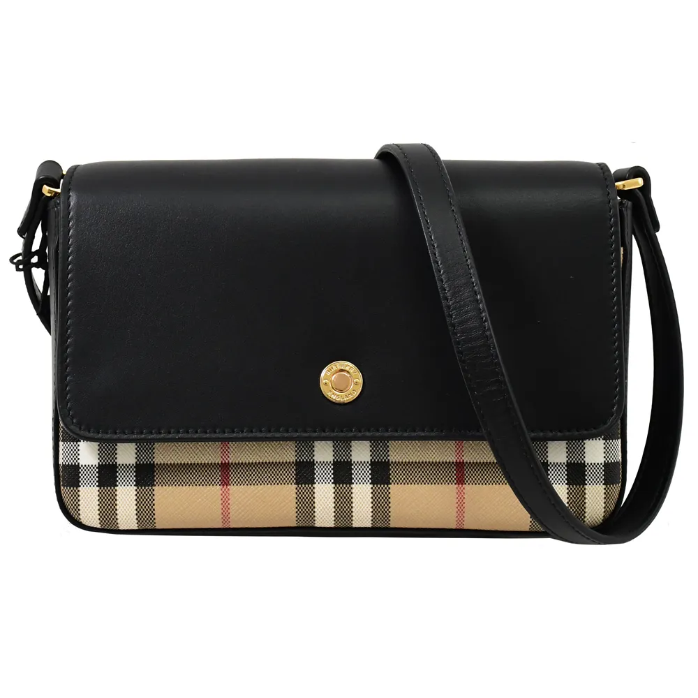 BURBERRY Penny 格紋帆布拼小牛皮翻蓋斜背包(經典米色/黑色) 8058003 A1189 歷史價格詳細信息