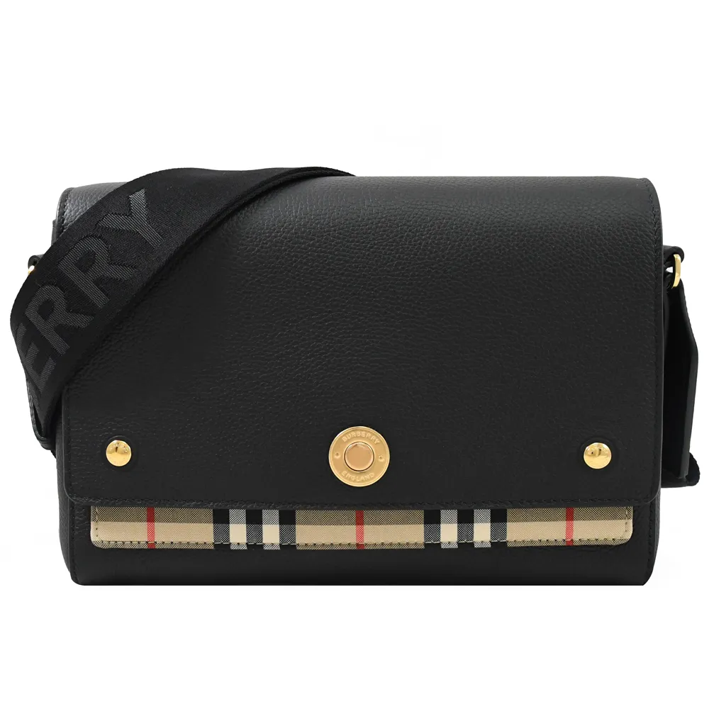 BURBERRY Note Vintage 格紋拼皮革翻蓋斜背包(石楠木棕色) 8066226 歷史價格詳細信息