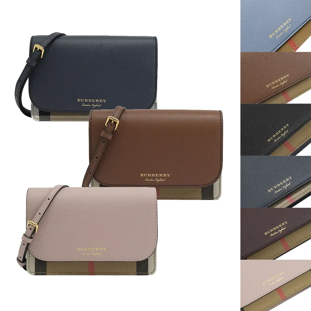 BURBERRY Hampshire 新款格紋帆布拼皮革手拿/斜背包(酒紅色) 80463181 歷史價格詳細信息