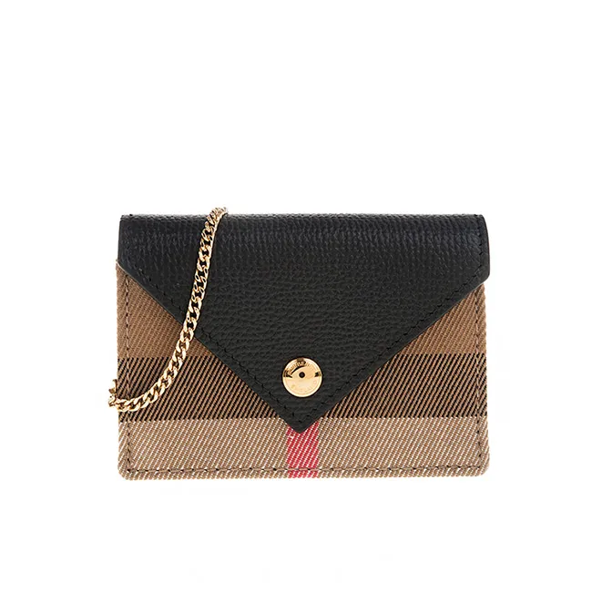 BURBERRY Jade 經典格紋及牛皮信封式附鏈帶卡片夾(黑色) 80672591 歷史價格詳細信息
