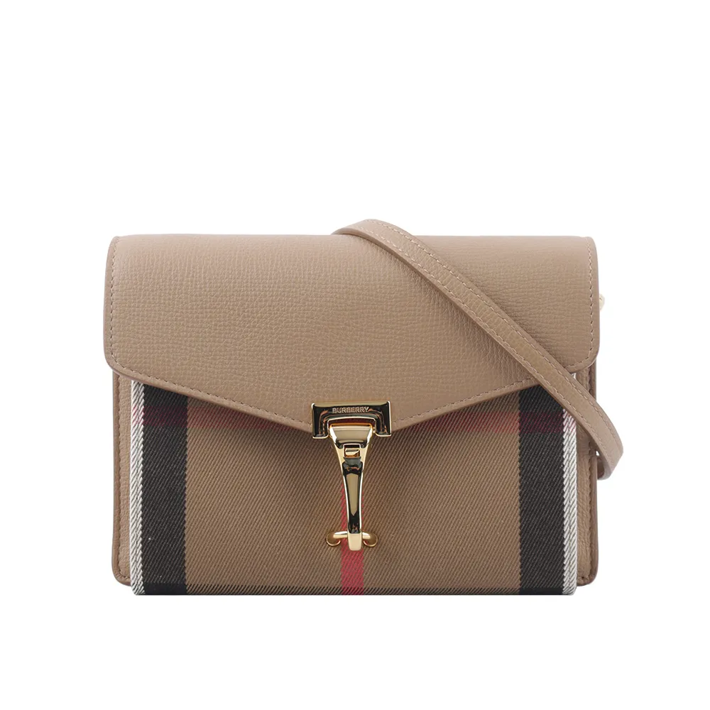 BURBERRY Macken House 格紋拼皮革小款斜背包(黑色) 80803211 歷史價格詳細信息