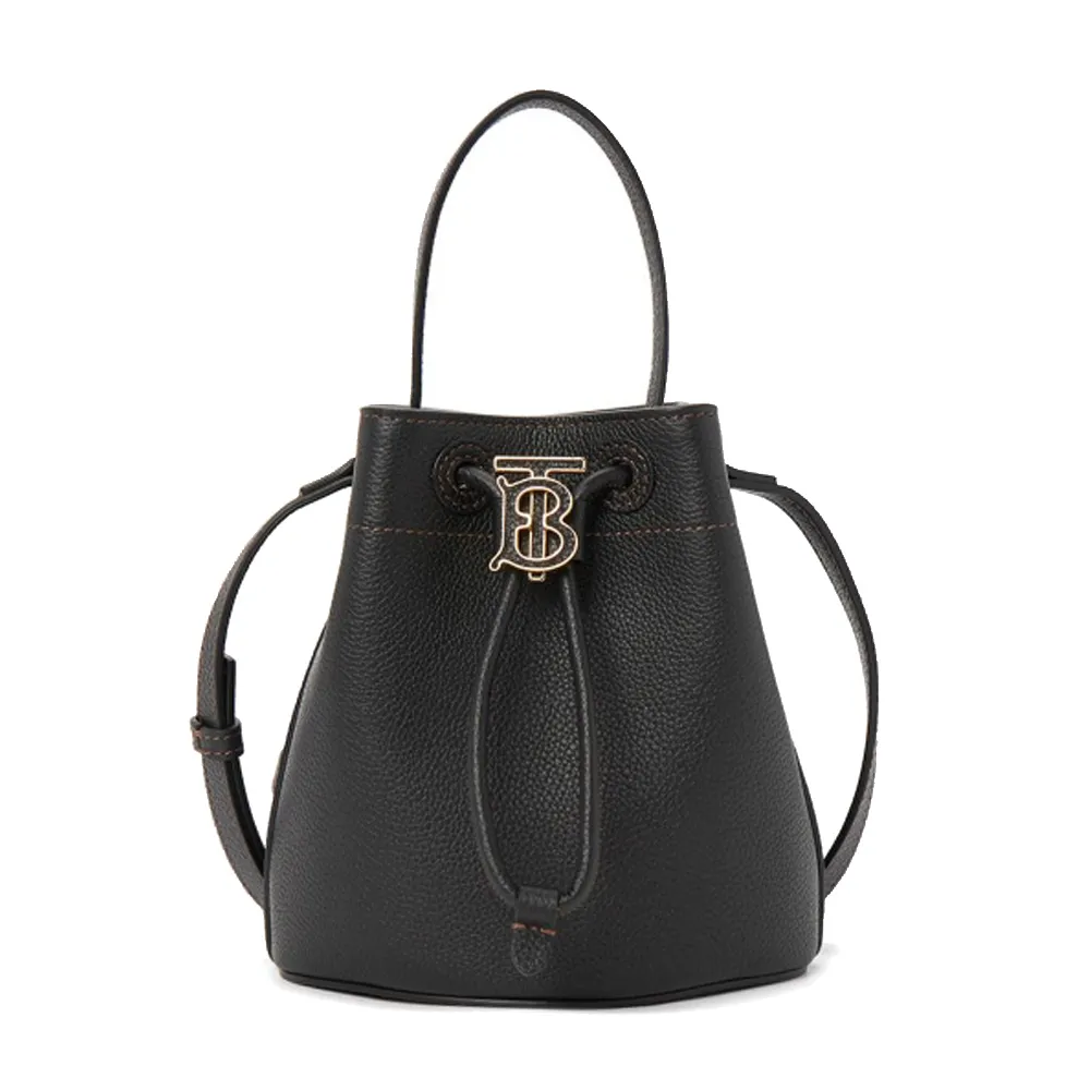 BURBERRY  Lola TB LOGO粒面牛皮牛皮束口水桶包(迷你/棕色) 歷史價格詳細信息