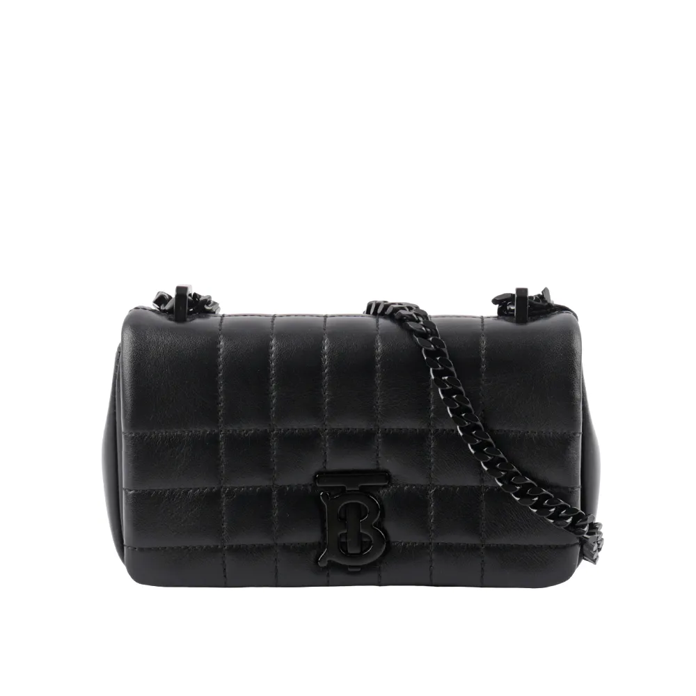 BURBERRY 8064852 Mini Lola 絎縫格紋小牛皮斜背包.黑 歷史價格詳細信息