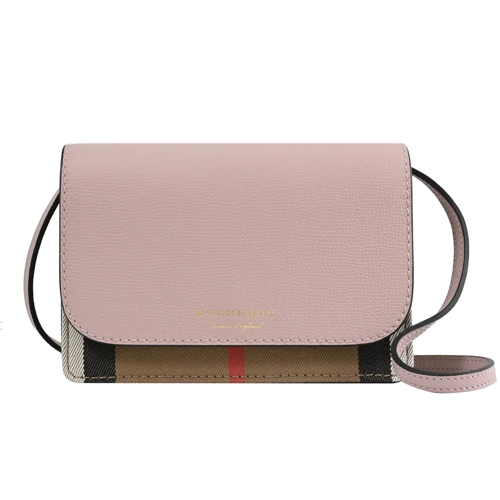 BURBERRY Hampshire 新款格紋帆布拼皮革手拿/斜背包(酒紅色) 80463181 歷史價格詳細信息